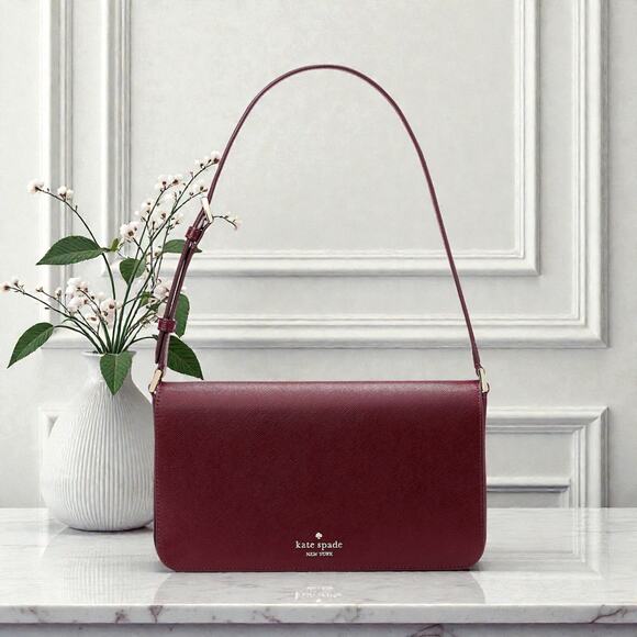 Kate Spade Staci Flap Shoulder Bag Purse in Grenache Leather KF371